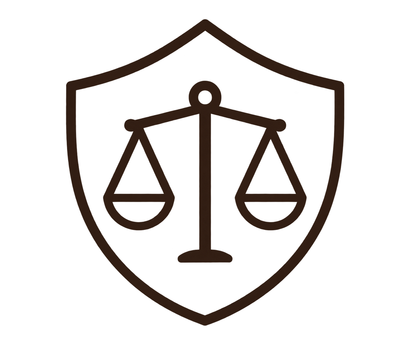 Outline of a shield with a balanced scale inside.