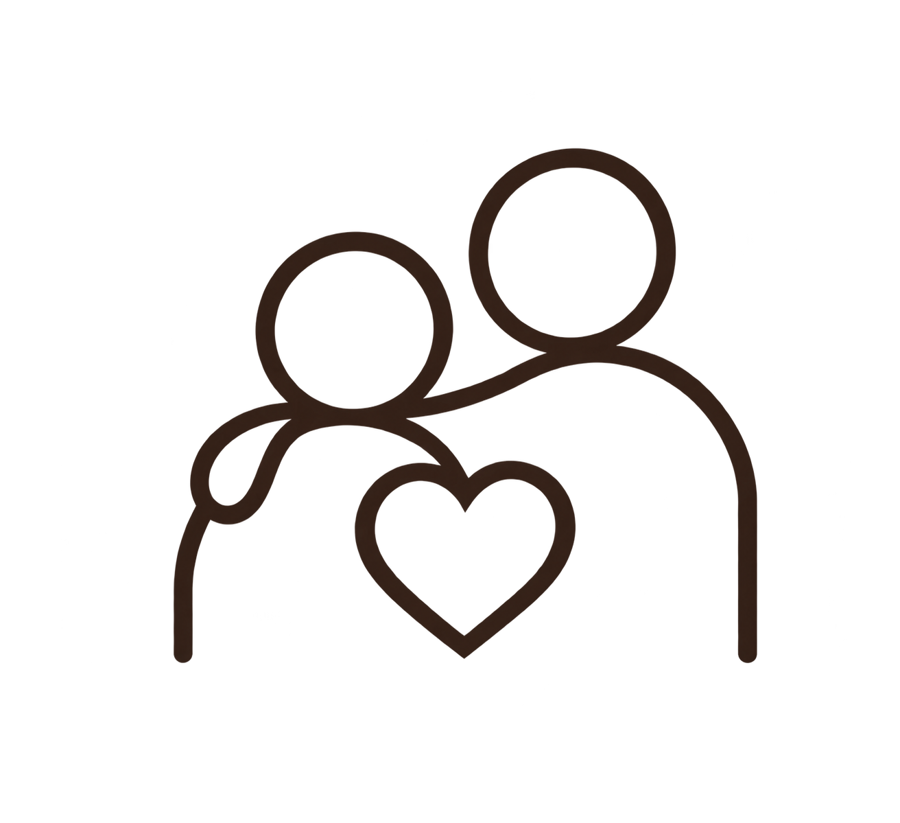 Outline icon of two people with a heart between them.