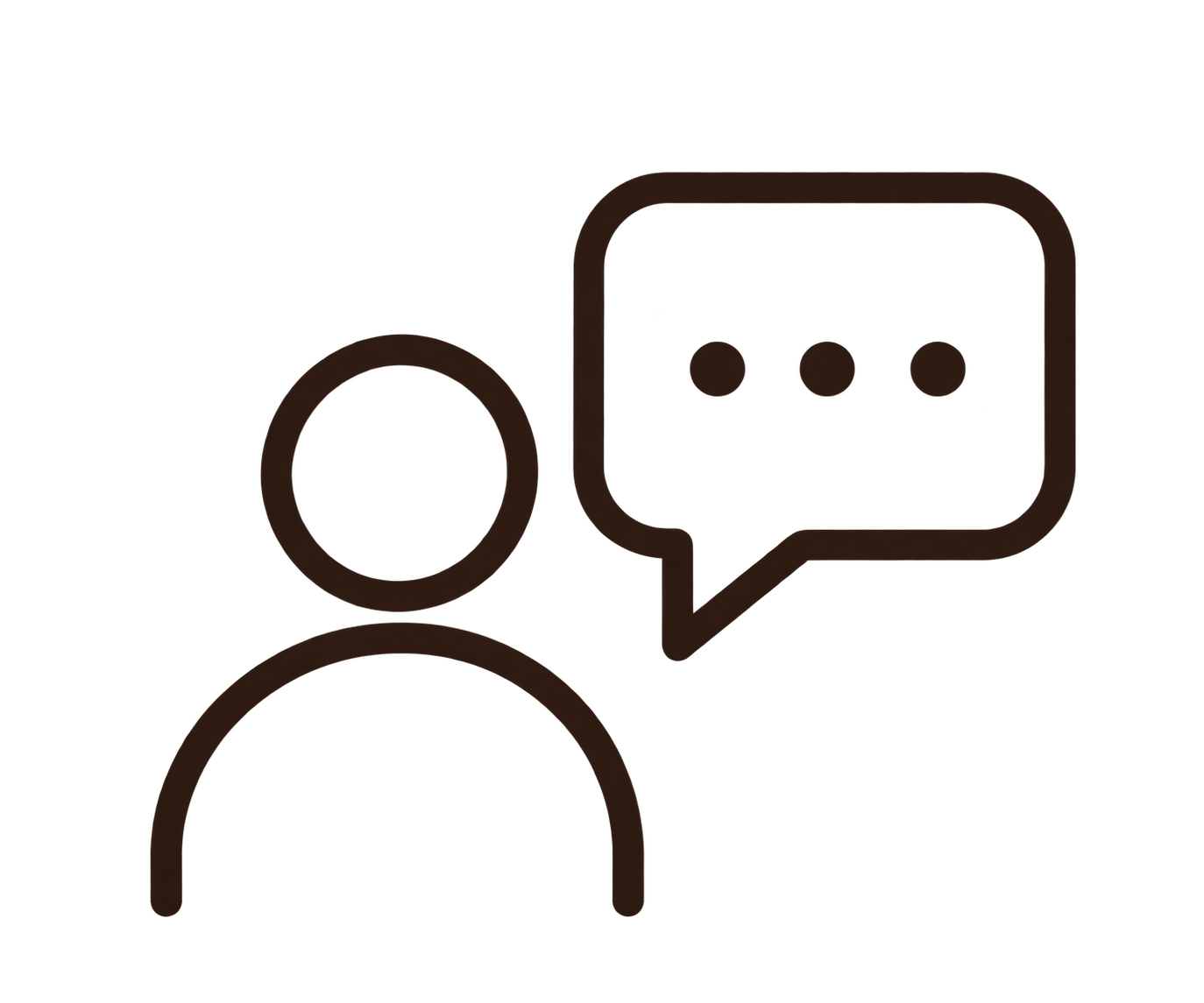 Outline of a person with a speech bubble containing ellipsis, indicating communication.