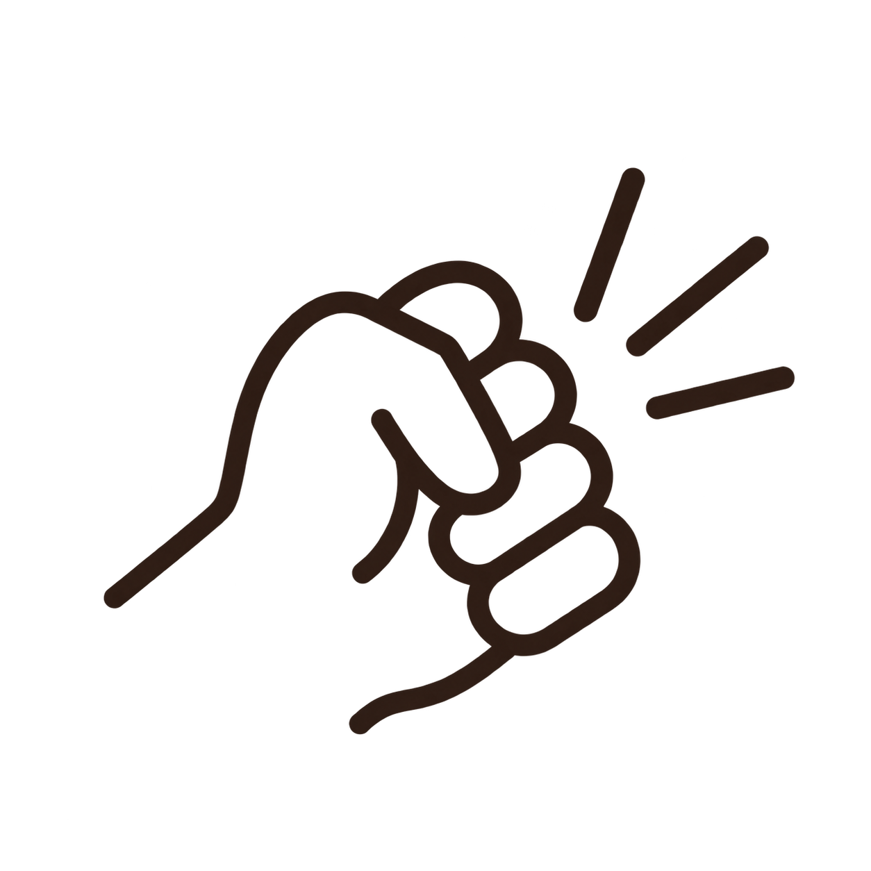 Line drawing of a hand giving a fist bump with lines indicating impact.
