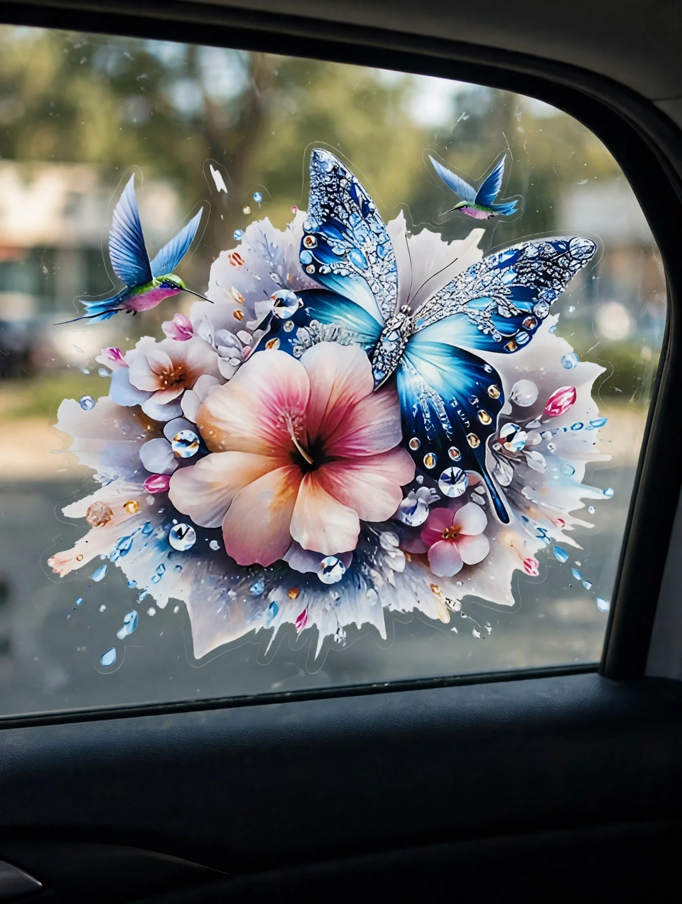 Blue Butterfly and Hibiscus Car Window Decal