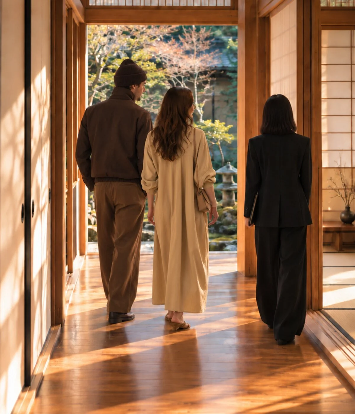Private buyers viewing a Japanese residence with their real estate adviser.