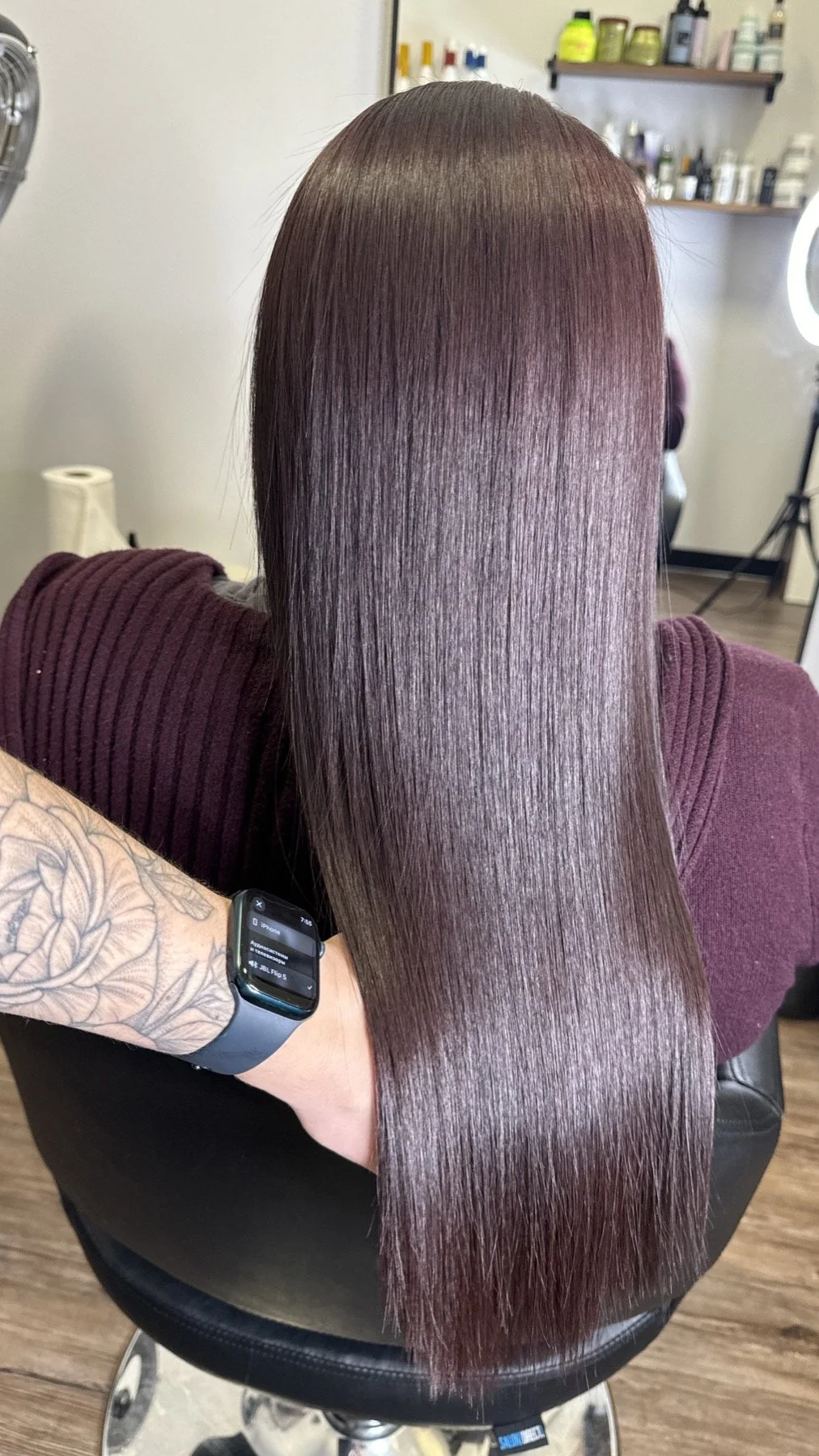 Long cool-toned brunette hair by Anna Stalmakova