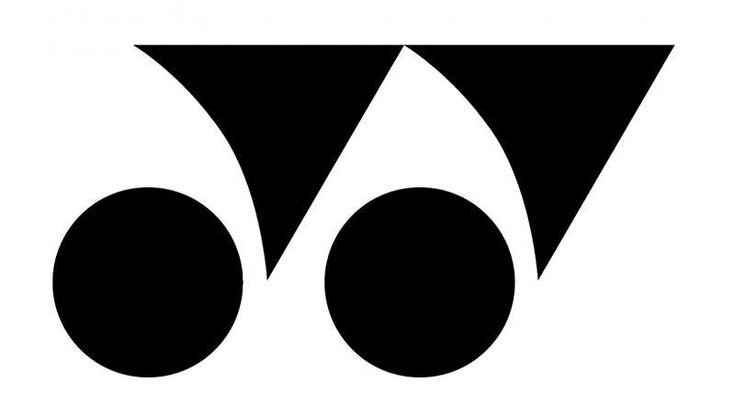 Black and white abstract geometric design with two black circles and two black triangles.
