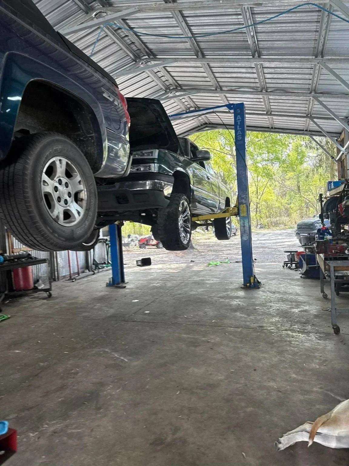 Truck on the lift at Phinney Automotive