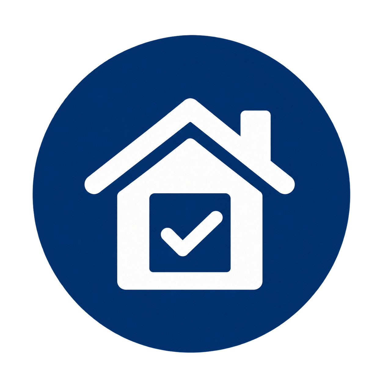 Icon of a house with a check mark inside a square on the front door, indicating home safety or security.