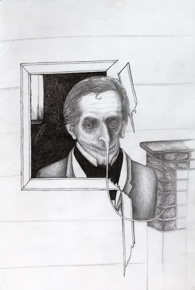 "Xavier", 2010. 
Pencil on A4 paper.
A character from my Whitecliffe studies illustration series.
Artist's collection. 