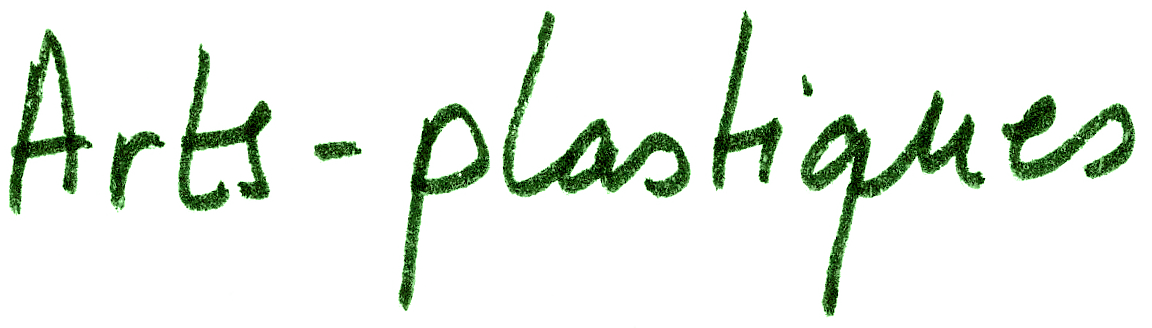 Texte écrit en vert, spelling 'Art plastiques' sur fond transparent.