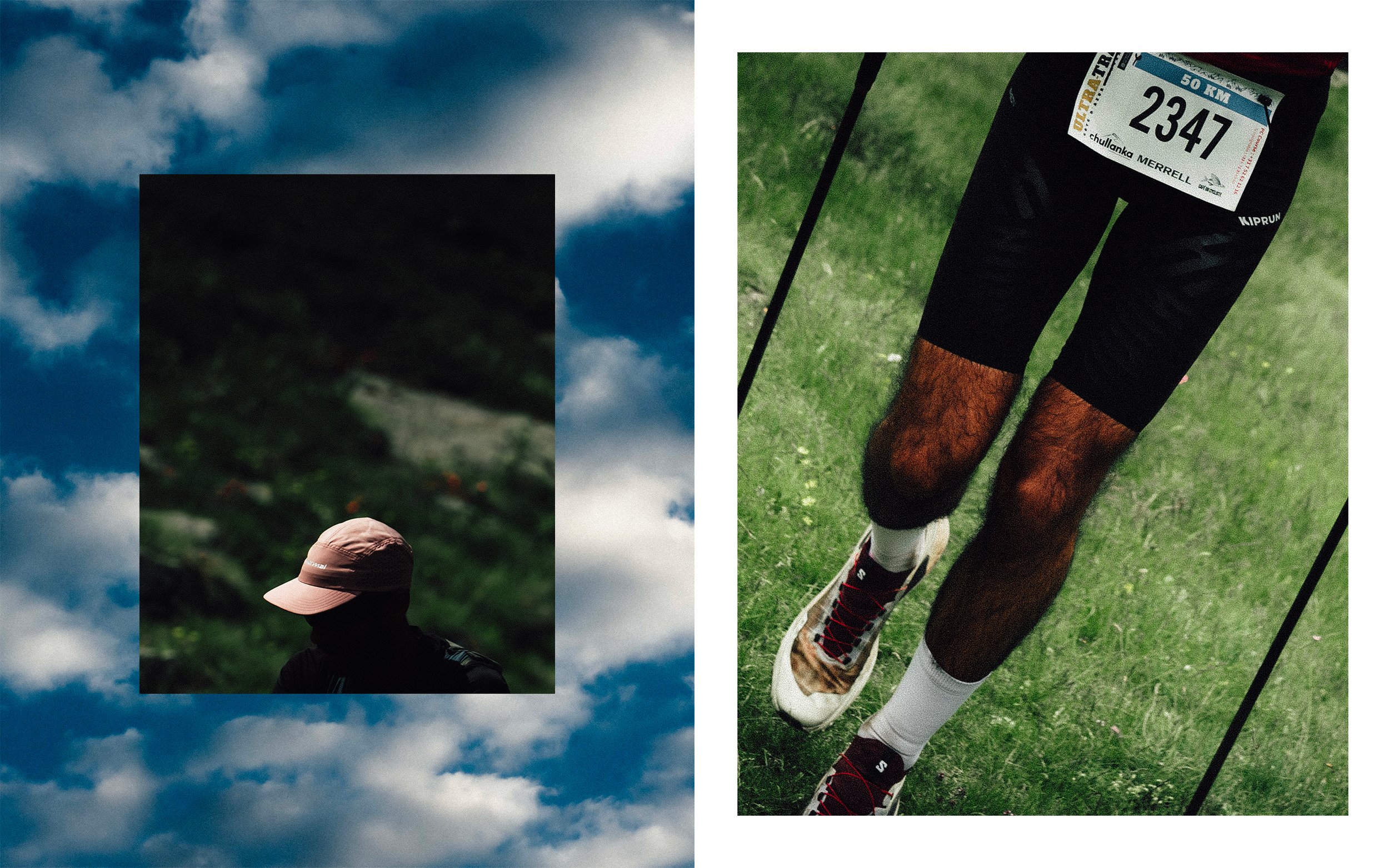 Une image composite de deux scènes sportives. La première montre un spectateur portant un chapeau et un vêtement noir, assis en plein air sous un ciel nuageux. La seconde montre un athlète en tenue de course, portant un dossard avec le numéro 2347, c