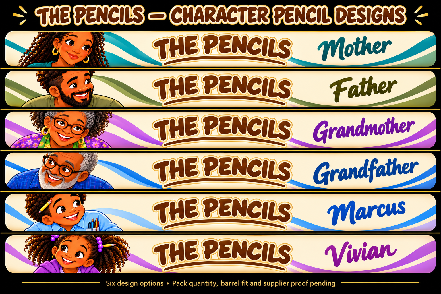 Meet all six character-pencil designs preview