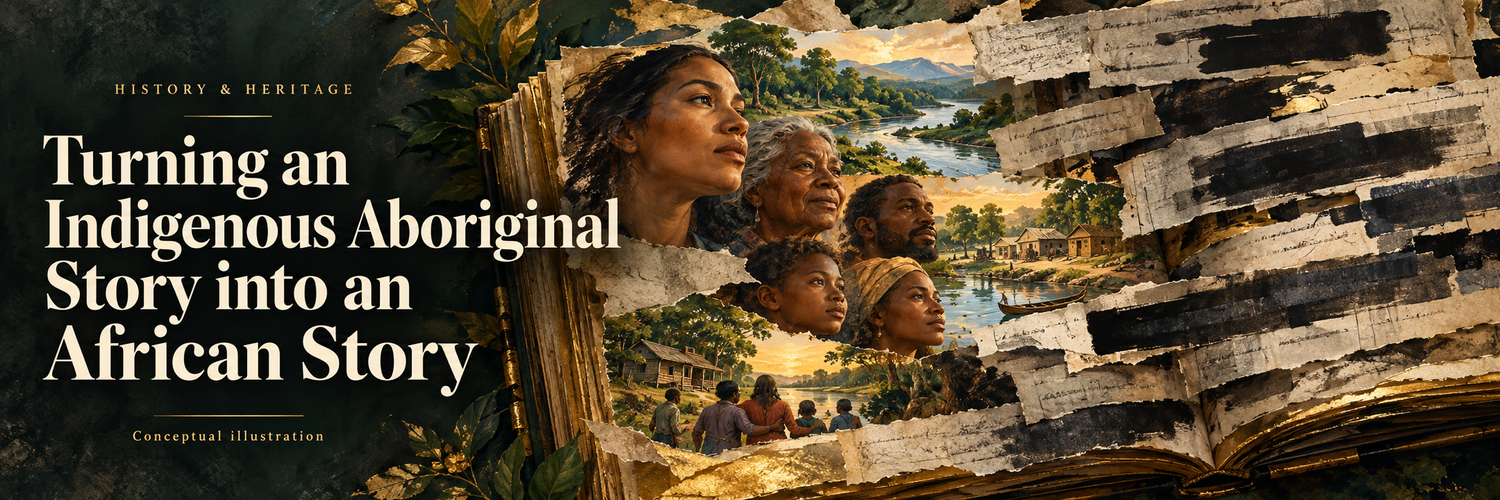 Original History and Heritage banner: Indigenous community portraits beside erased and blacked-out records
