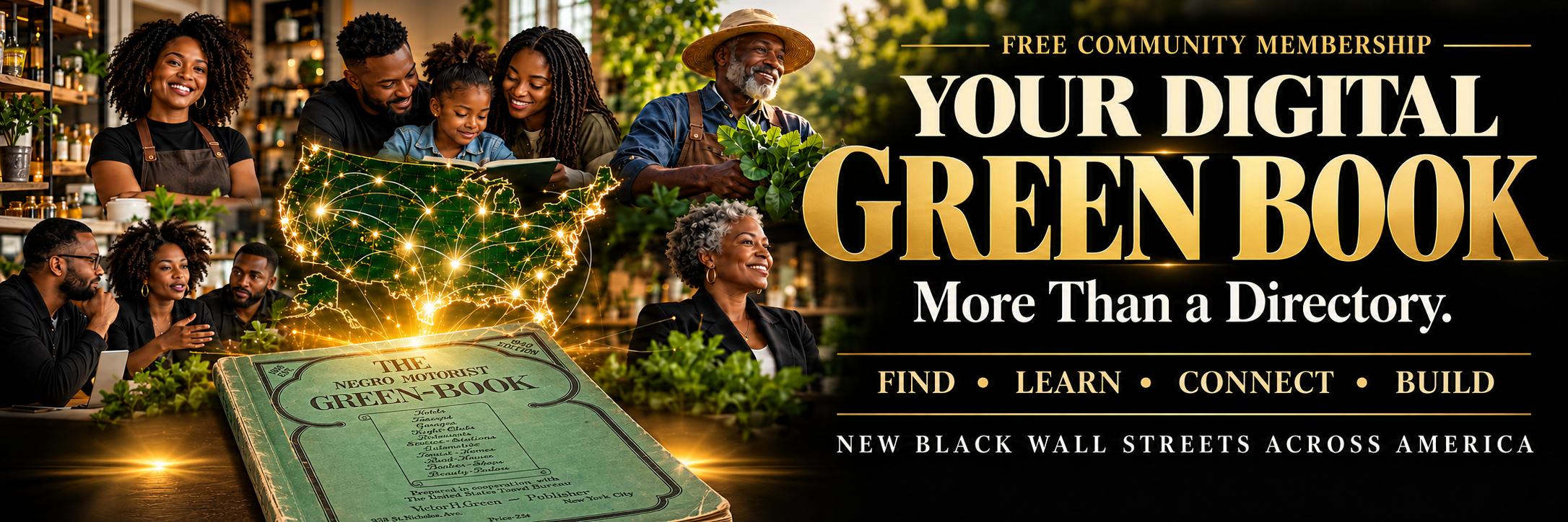 Your Digital Green Book. Free Community Membership. More Than a Directory. Find, Learn, Connect, Build. Black families, business owners and growers connect across America beside the historic Green Book.