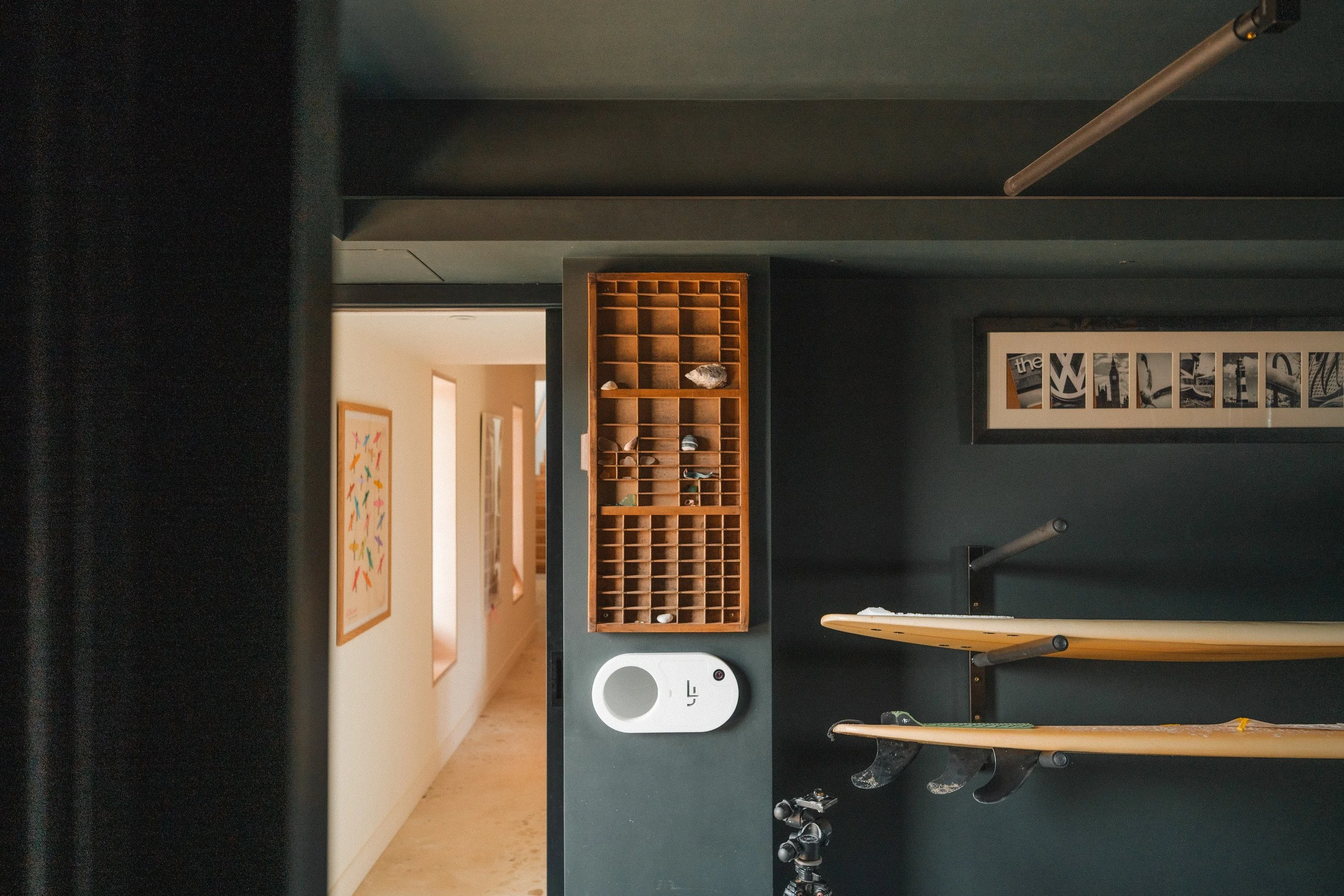 black painted surf board room 