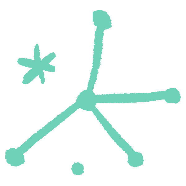 A hand-drawn diagram illustrating a molecule with five connected spheres and an asterisk symbol.