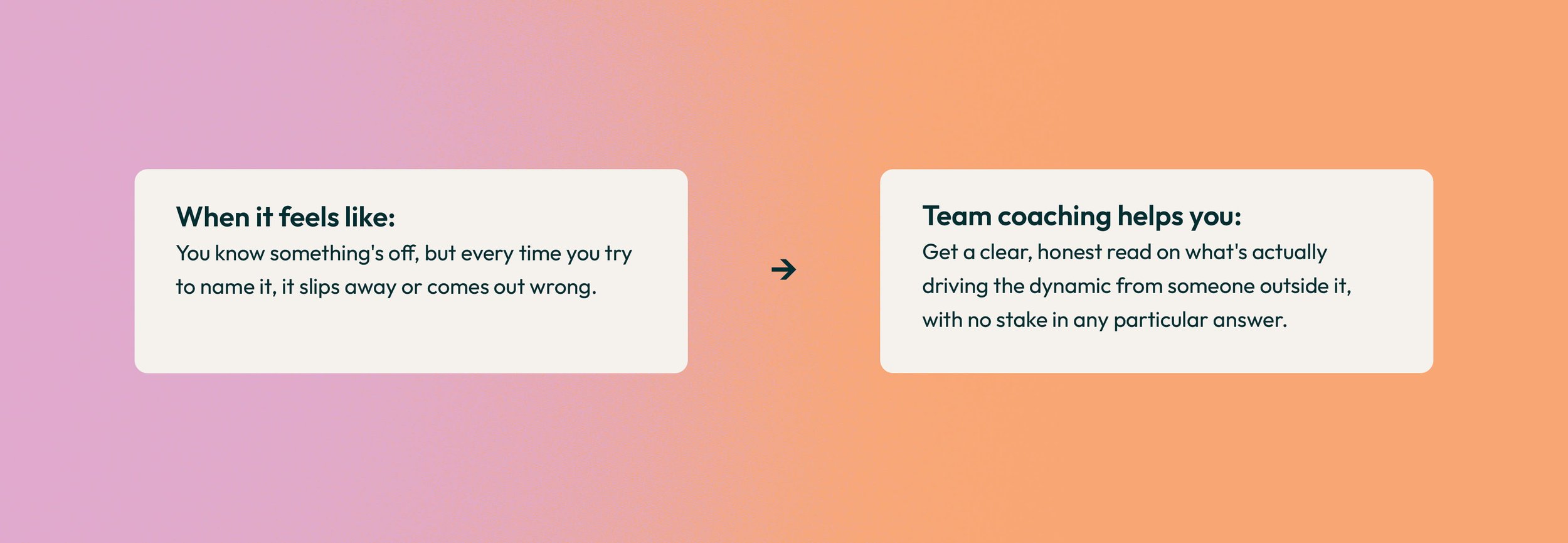A graphic with a pastel gradient background featuring two white rounded rectangles with text. The left rectangle reads 'When it feels like: You know something's off, but every time you try to name it, it slips away or comes out wrong.' The right rect