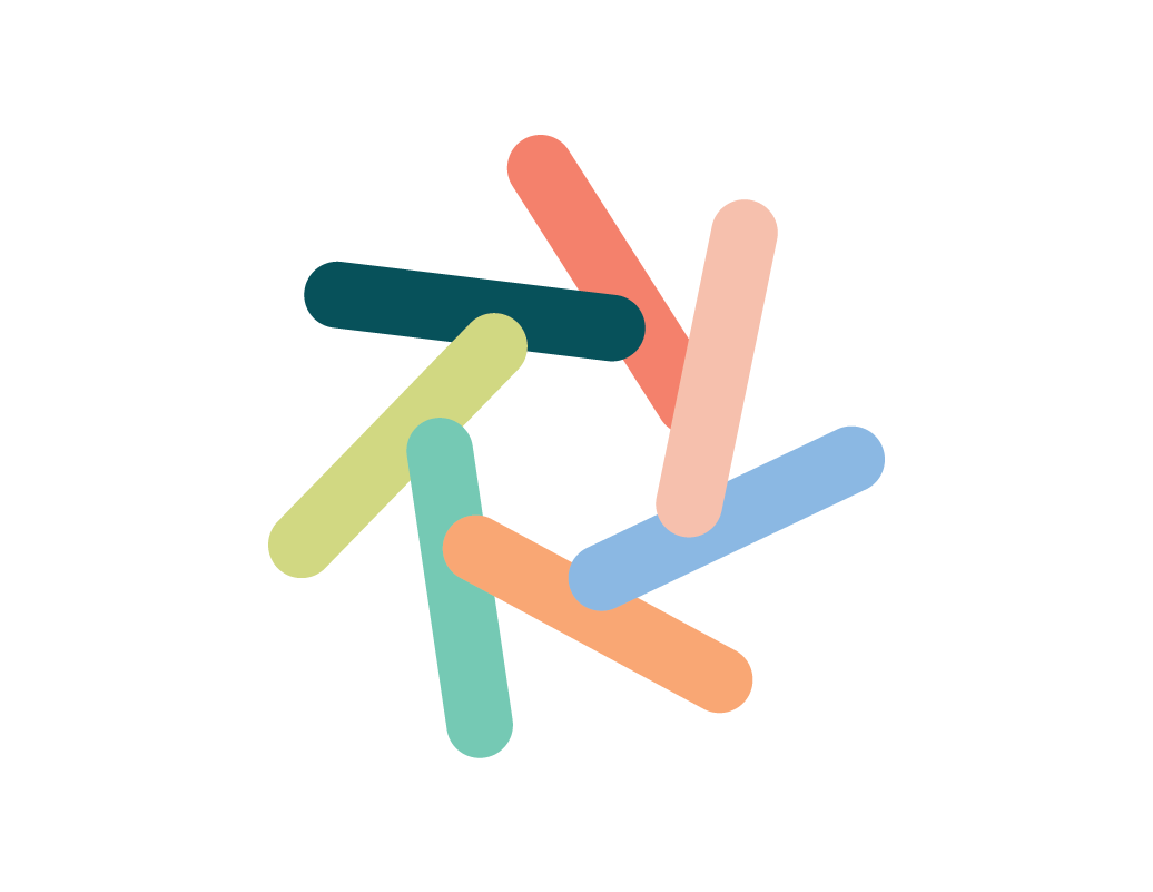 Colorful abstract design of interconnected elongated bars in pastel shades of pink, blue, green, and teal, forming a dynamic geometric pattern.