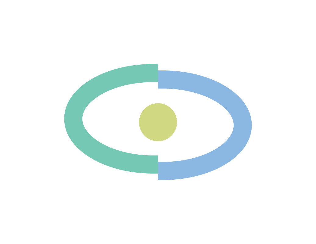 A solar system diagram with a yellow central sun, surrounded by a black orbital ring, and two colored elliptical orbits, one blue and one green, representing planets orbiting the sun.