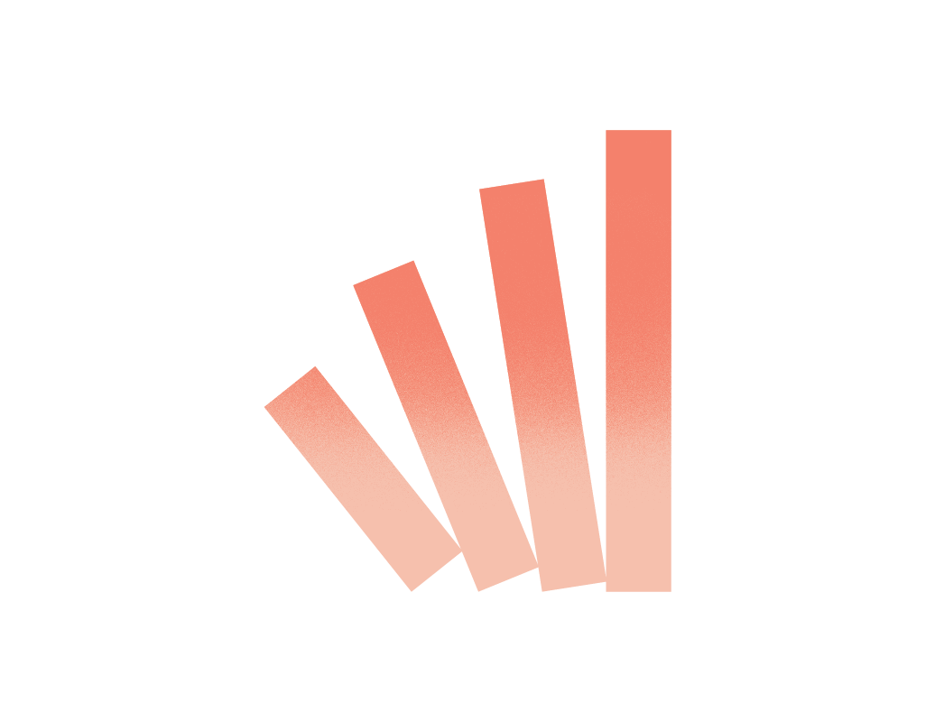 A bar chart with four vertical bars increasing from left to right, colored in a gradient of pink to coral, on a black background.
