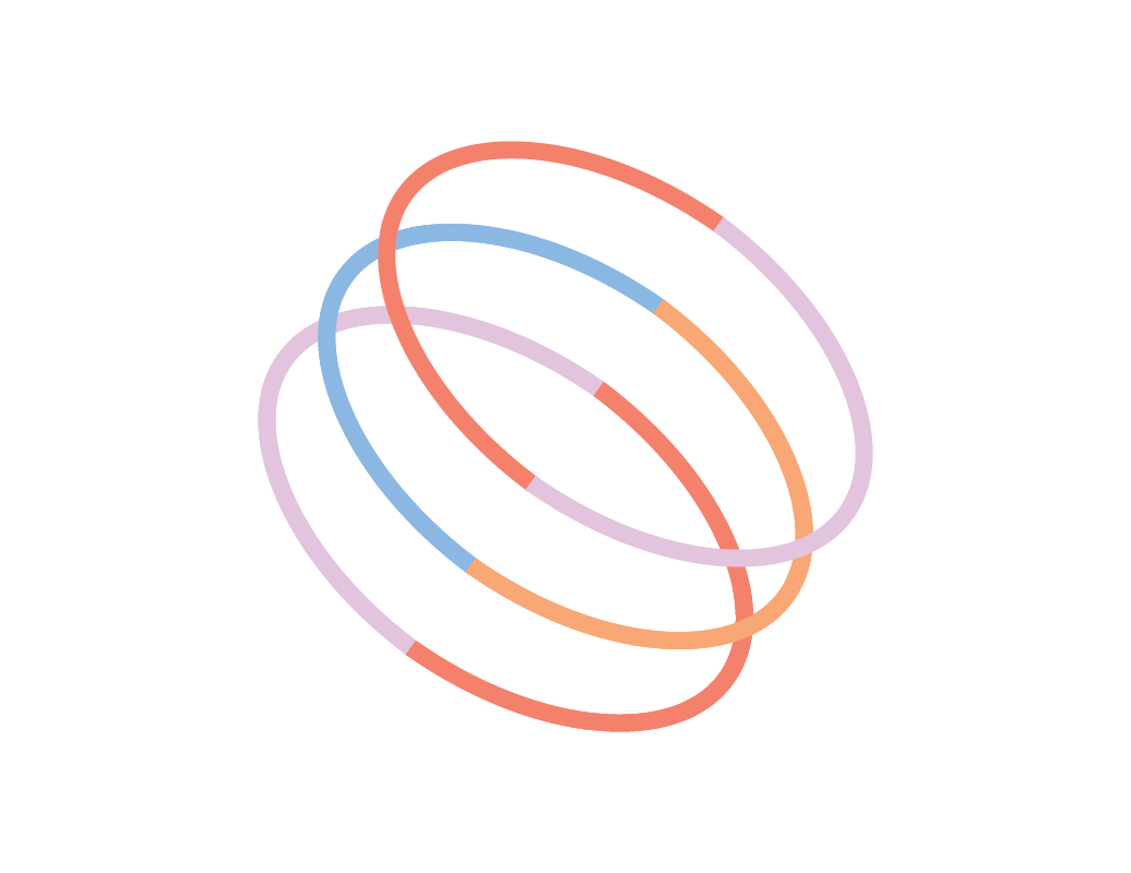 Colorful neon doodle of interconnected rainbow-colored ovals on black background.