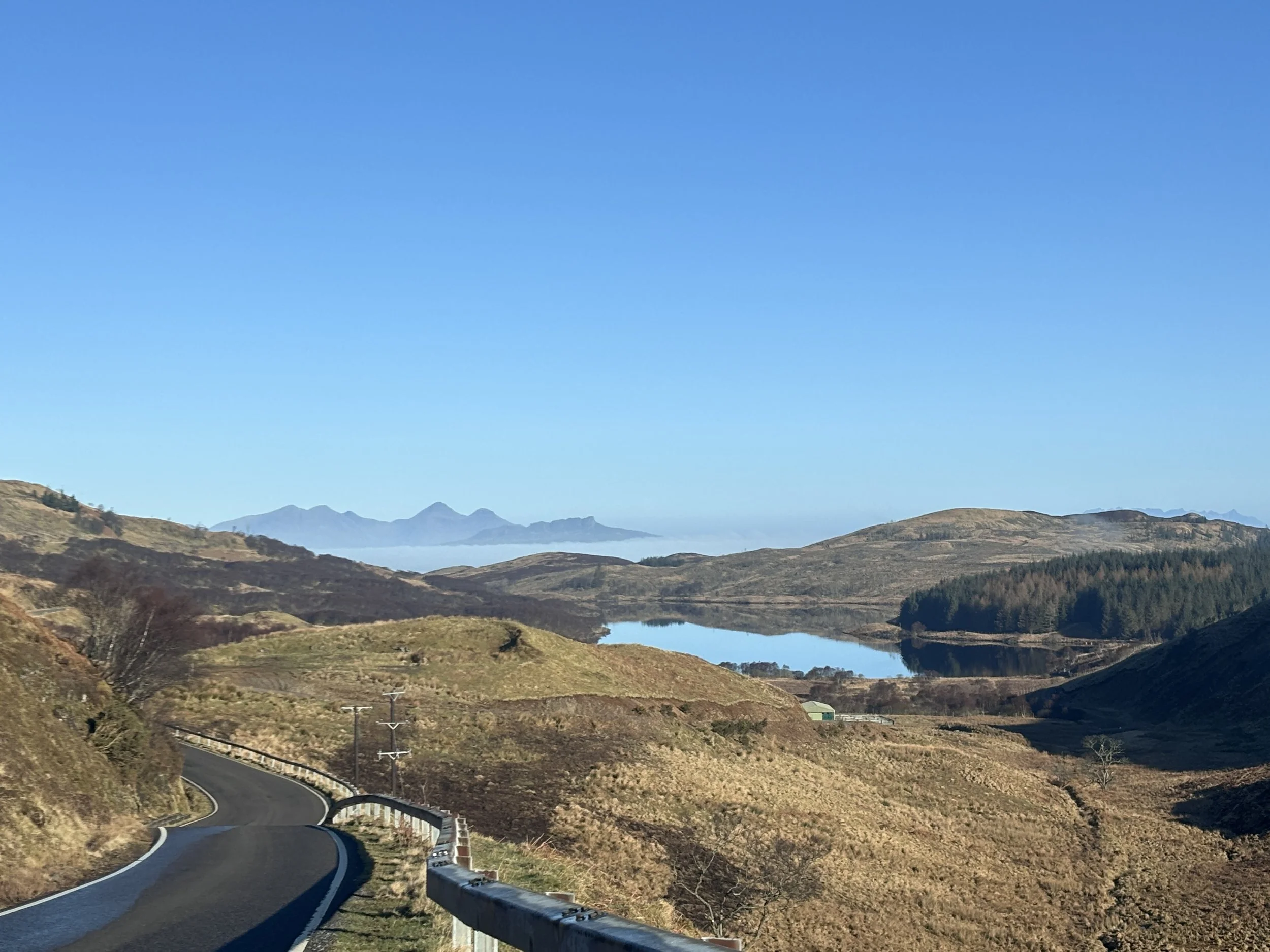 Road to Kilchoan from Greenwood. Mountains and loch
