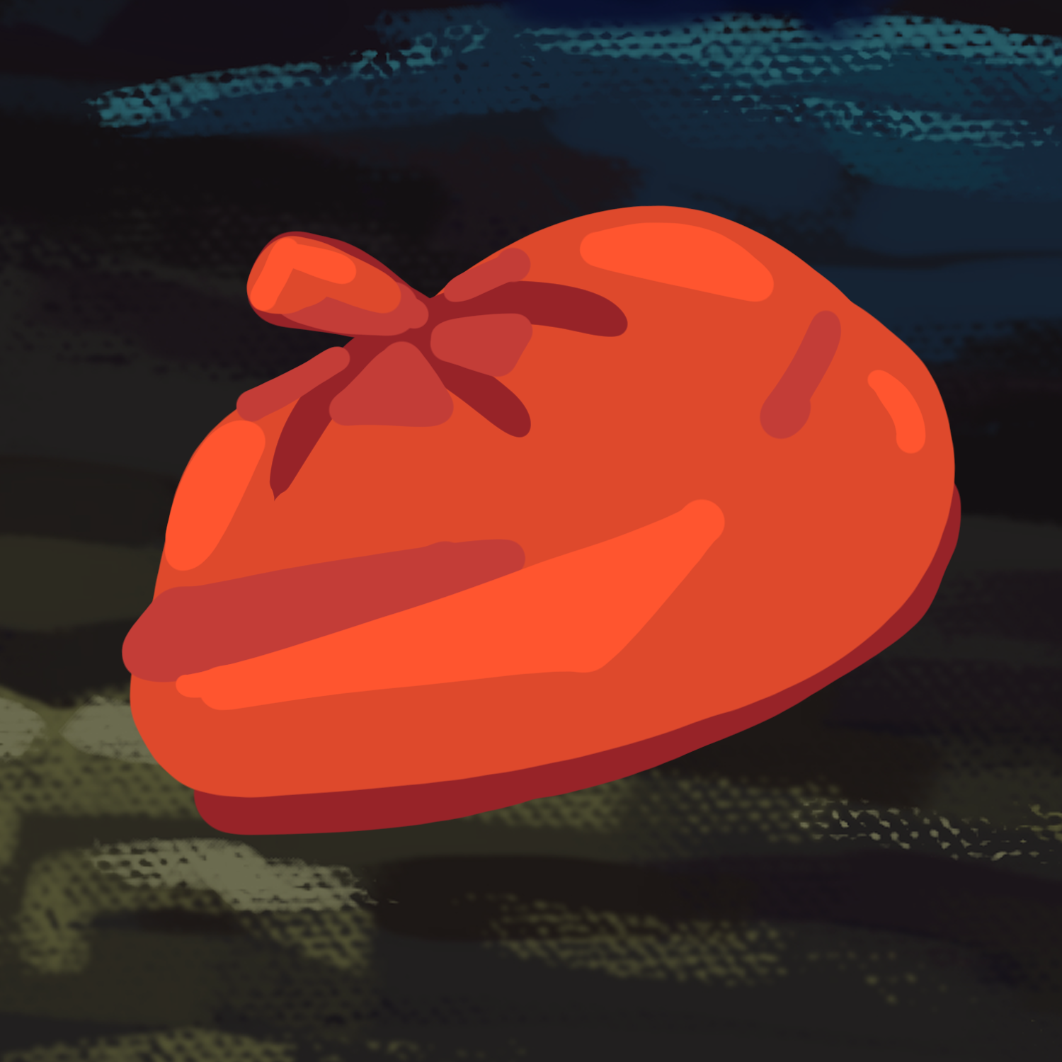 Digital illustration of a peeled orange with a dark background.