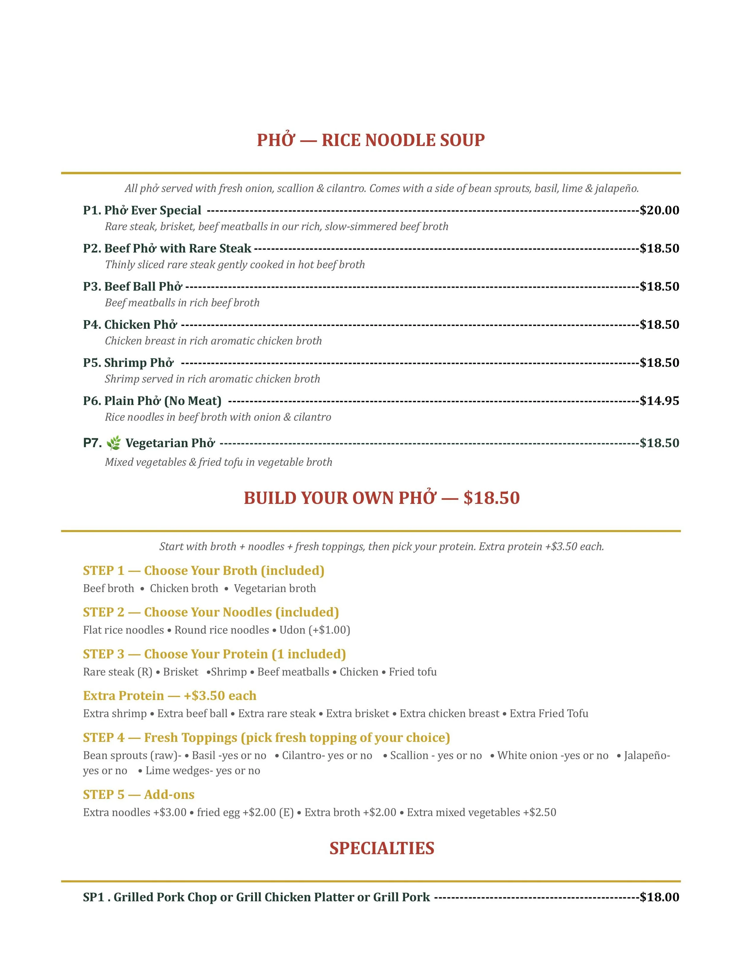 Menu of Pho Ever noodles and Boba in White Marsh, MD