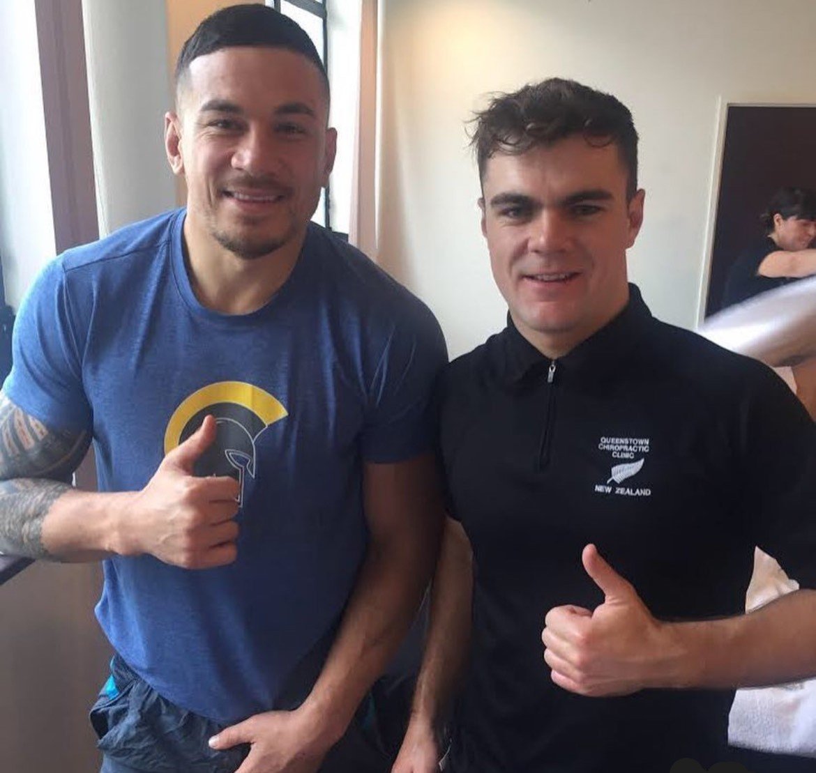 Senior Physiotherapist Morgan Sloggett from Flow State Physio in Sligo, pictured with ex All-Blacks Captain Sonny Bill Williams at a test game against France in Dunedin, New Zealand in 2019.