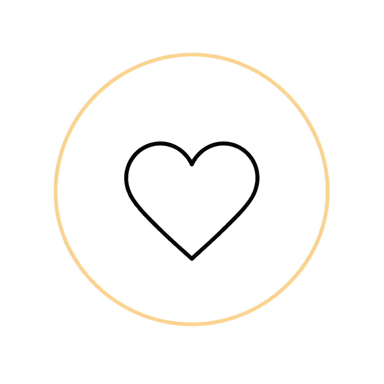 A graphic design of a red circle with a golden border containing a black heart in the center.