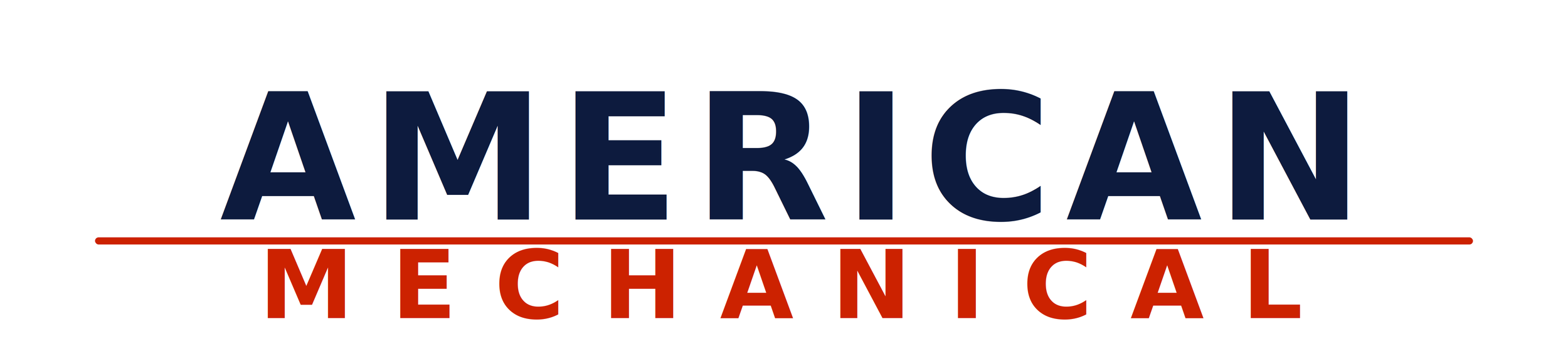 Logo with the text 'AMERICAN' in blue uppercase letters, a red line underneath, and 'MECHANICAL' in red uppercase letters below the line.