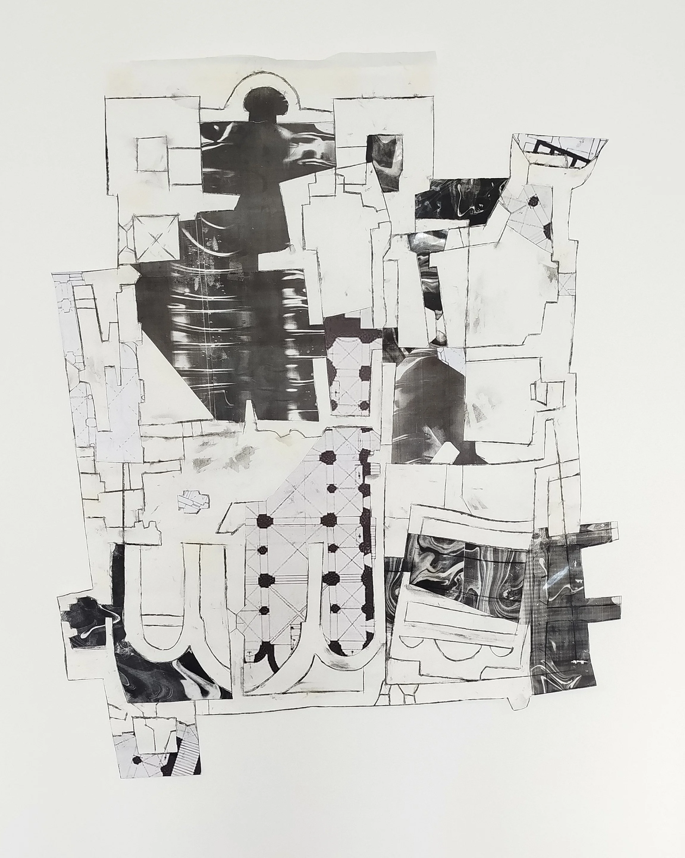 ichnographies: salzburg series, pencil and collage on paper, 2026.