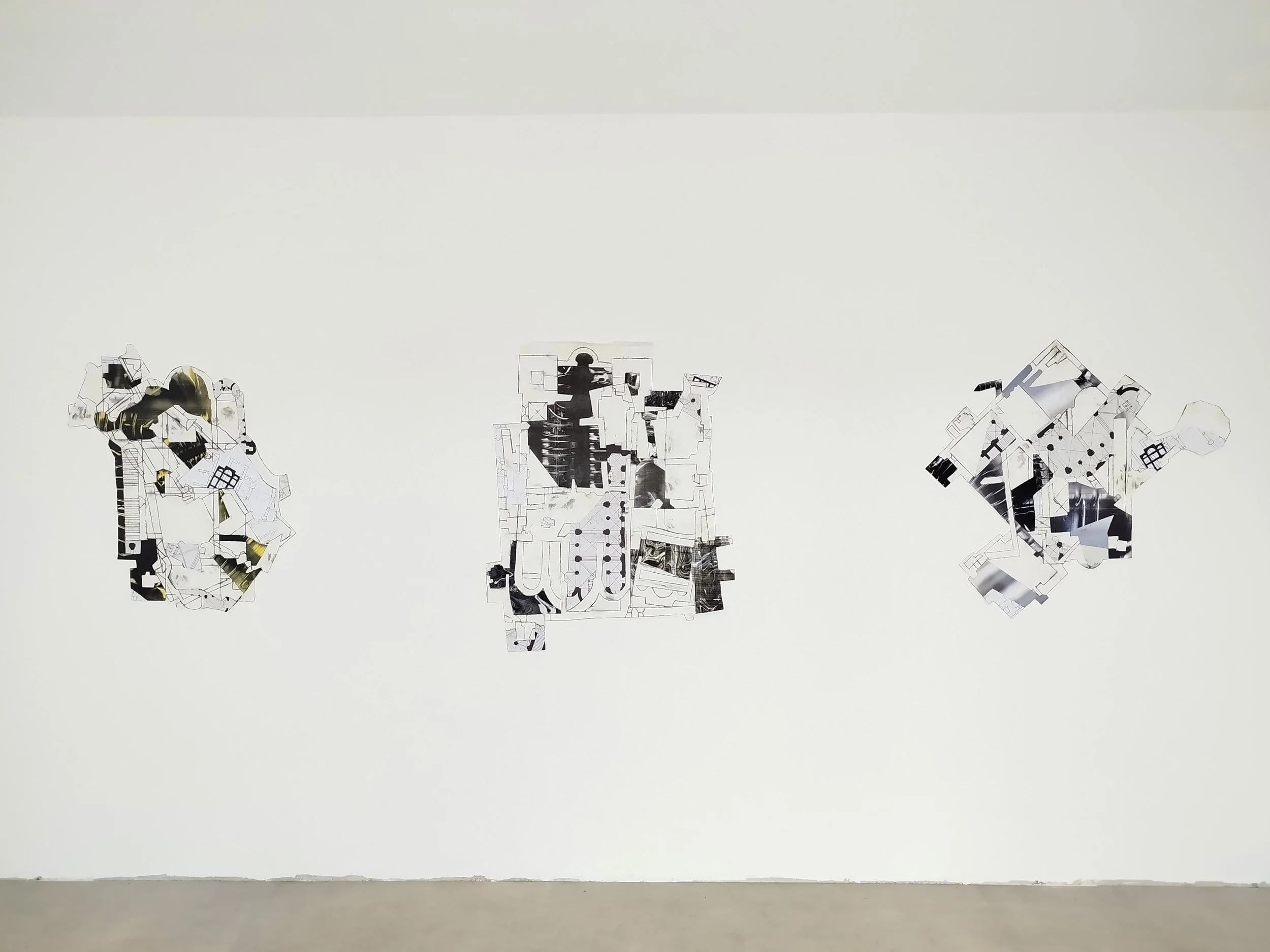 ichnographies: salzburg series, pencil and collage on paper, 2026.