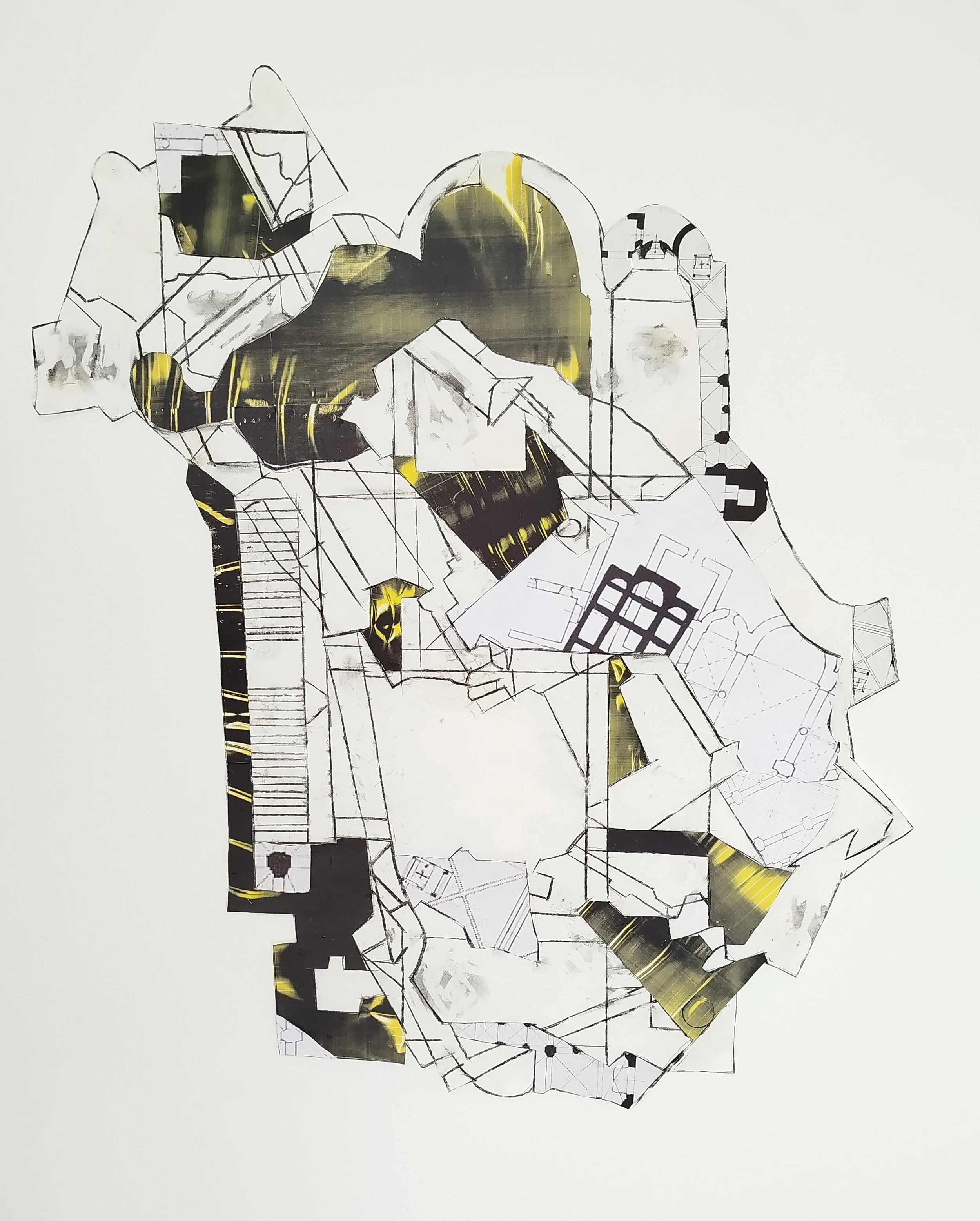 ichnographies: salzburg series, pencil and collage on paper, 2026.