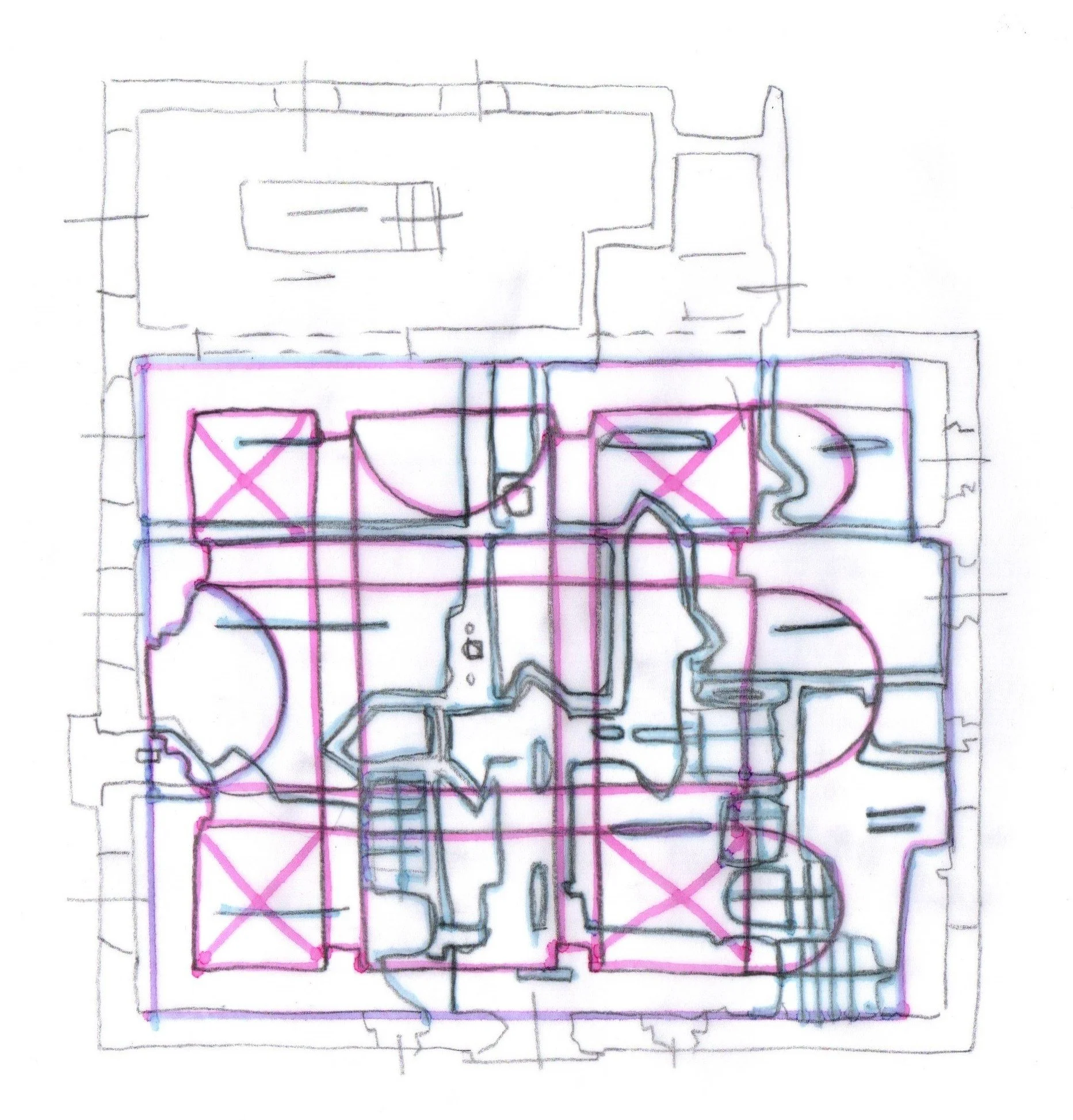 ichnographies, pencil and marker on paper, A4, 2025.
