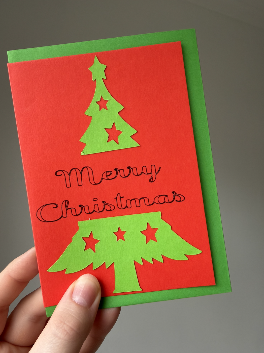 Handmade Christmas Card (Red card & Green Envelope)