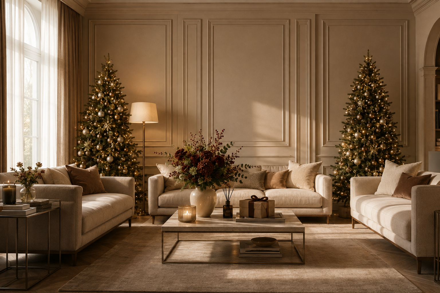 Luxury home decorated for Christmas as part of the Luxûreté Season Welcome service.