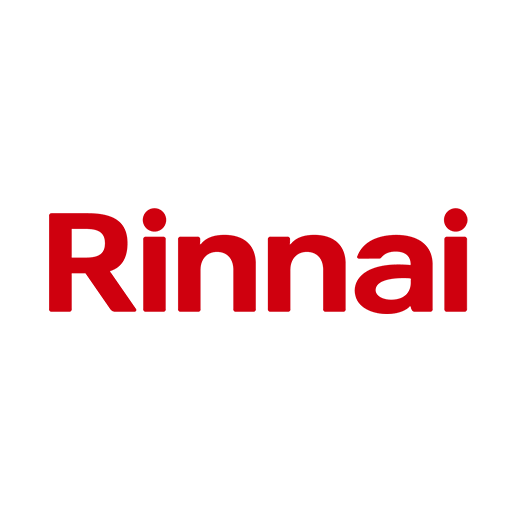 The Rinnai logo in red and black text on a black background.
