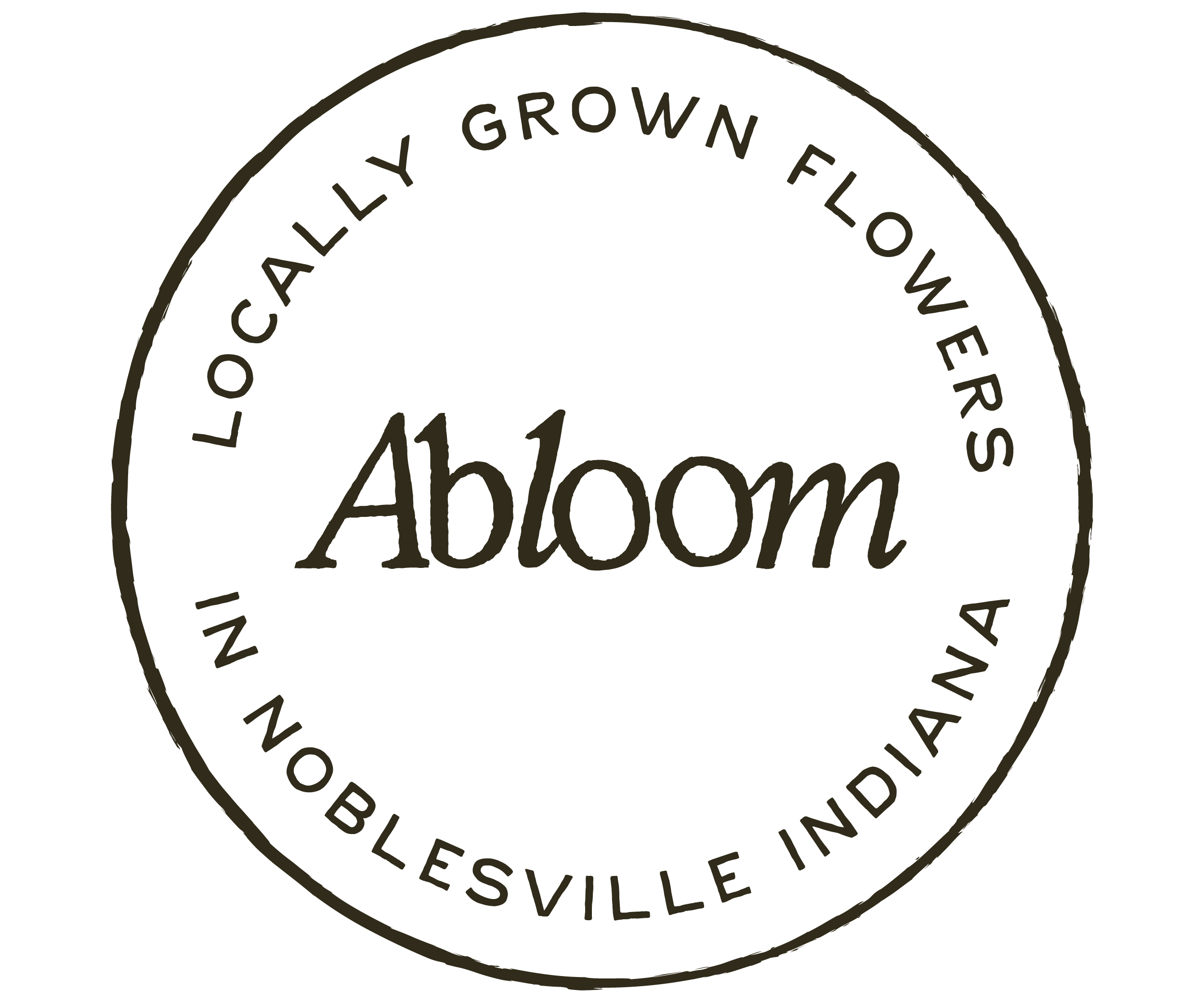 A circular logo with the words " locally grown flower" at the top and "Nashville, Tennessee" at the bottom, surrounding the word "Abloom" written in the center.