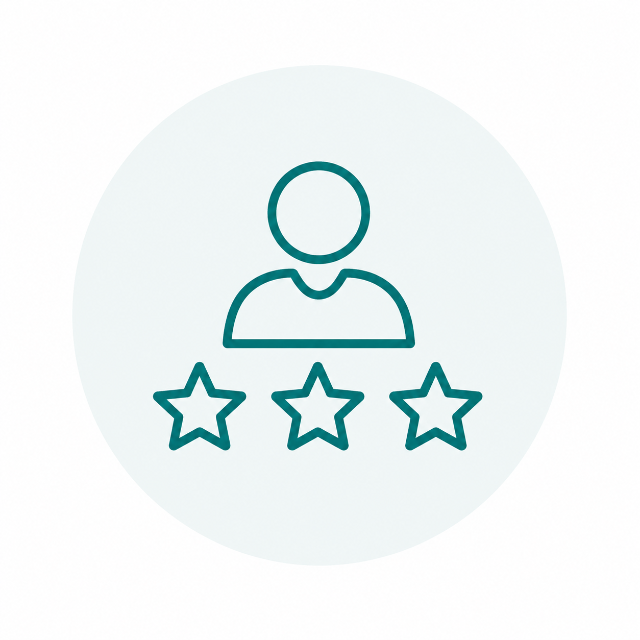 Icon of a person above three stars, representing a user rating or review.