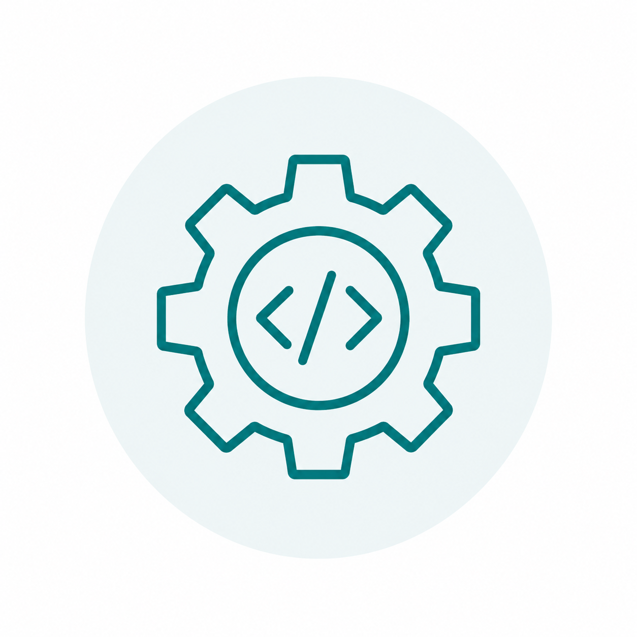 Gear icon with code brackets inside, representing software development or coding.