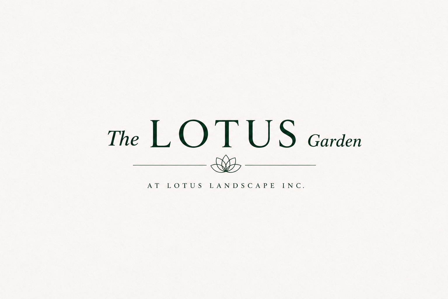 Logo for The Lotus Garden at Lotus Landscape Inc., featuring a stylized lotus flower in black and green text on a white background.
