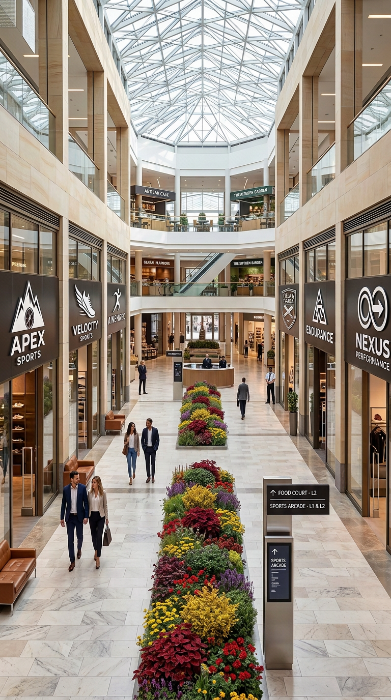 Visualisation of EcoShields standing inside a shopping centre mall