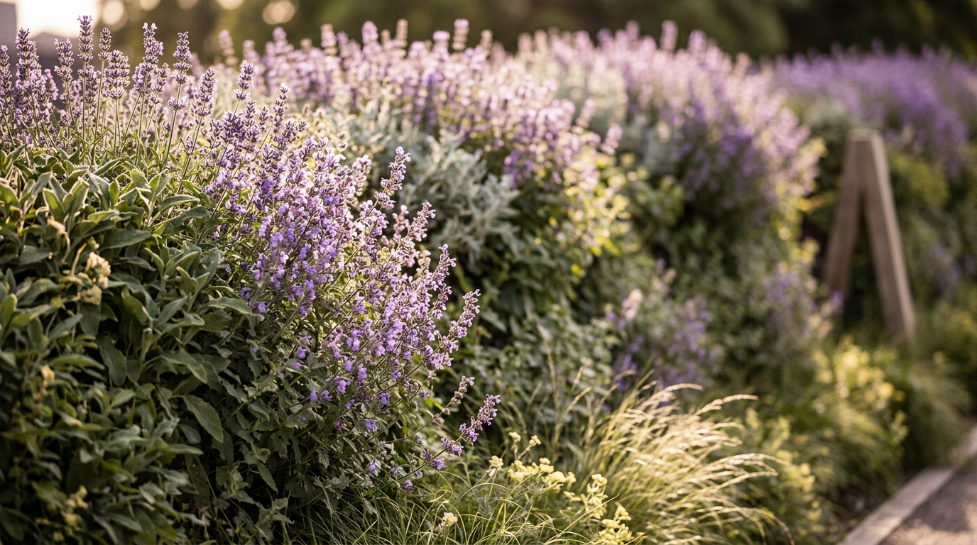 Visualisation of the planting on an EcoShield in late summer light