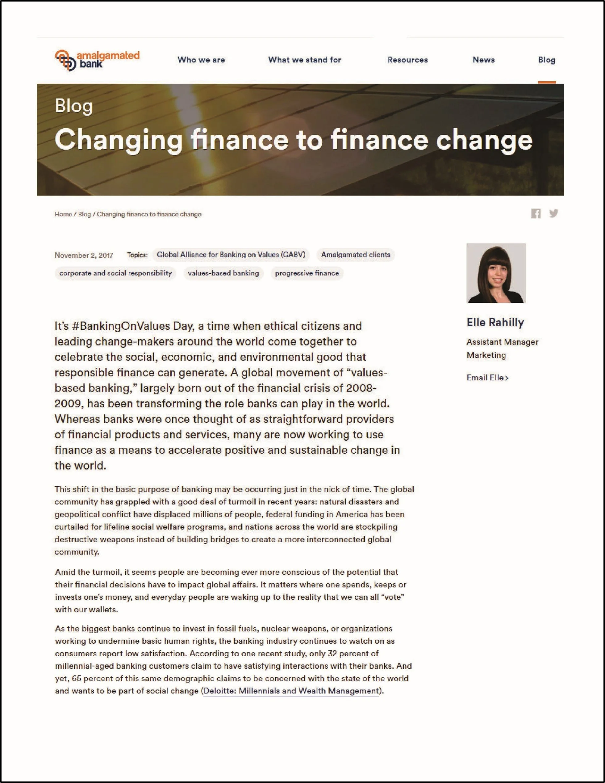  Amalgamated Bank Blog | Changing Finance to Finance Change, November 2017