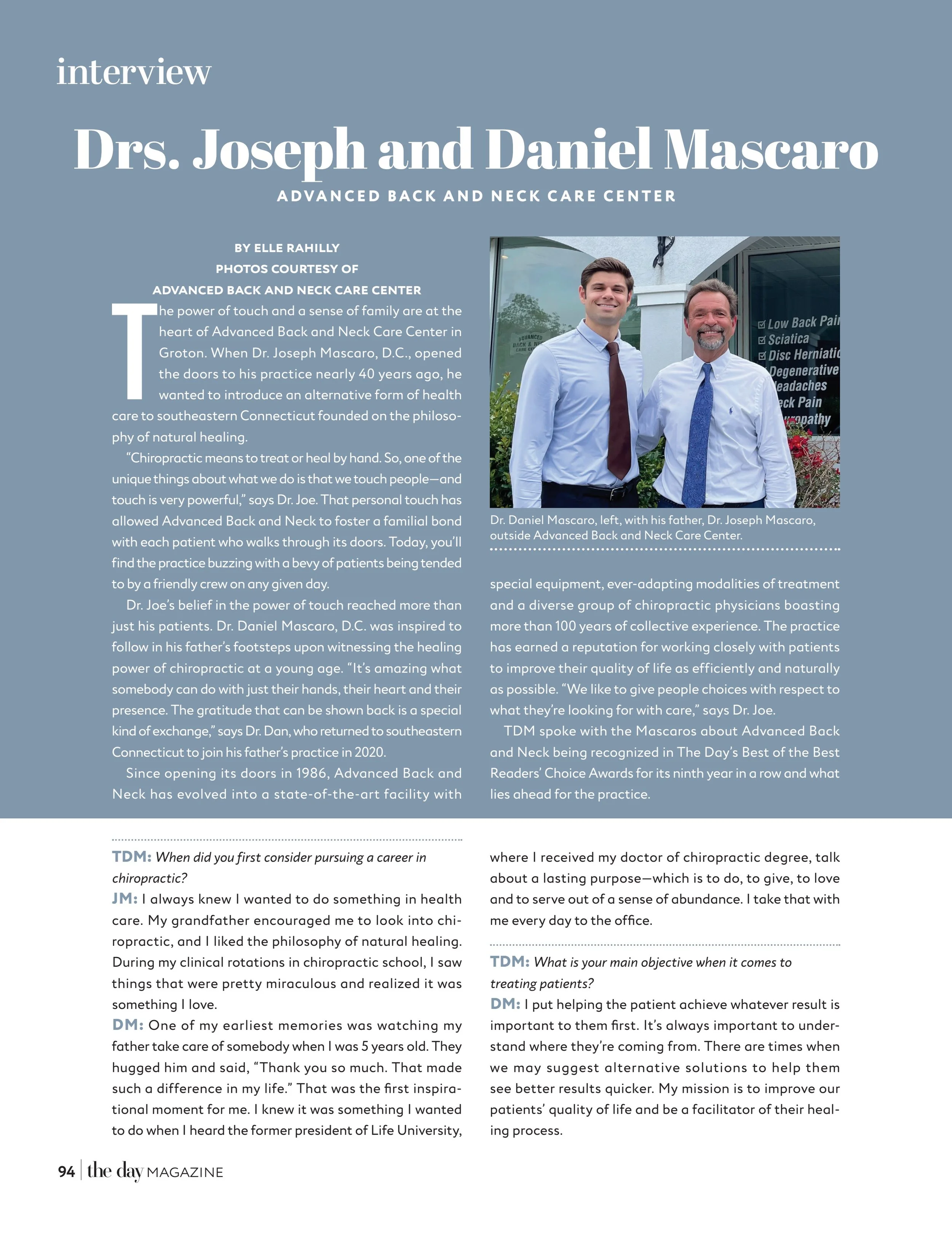 Interview with Drs. Joseph and Daniel Mascaro | The Day Magazine, August 2023