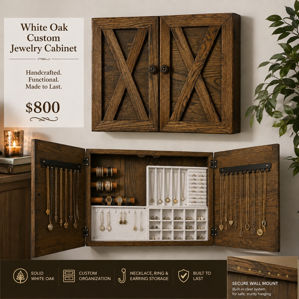 Custom White Oak Jewelry Cabinet