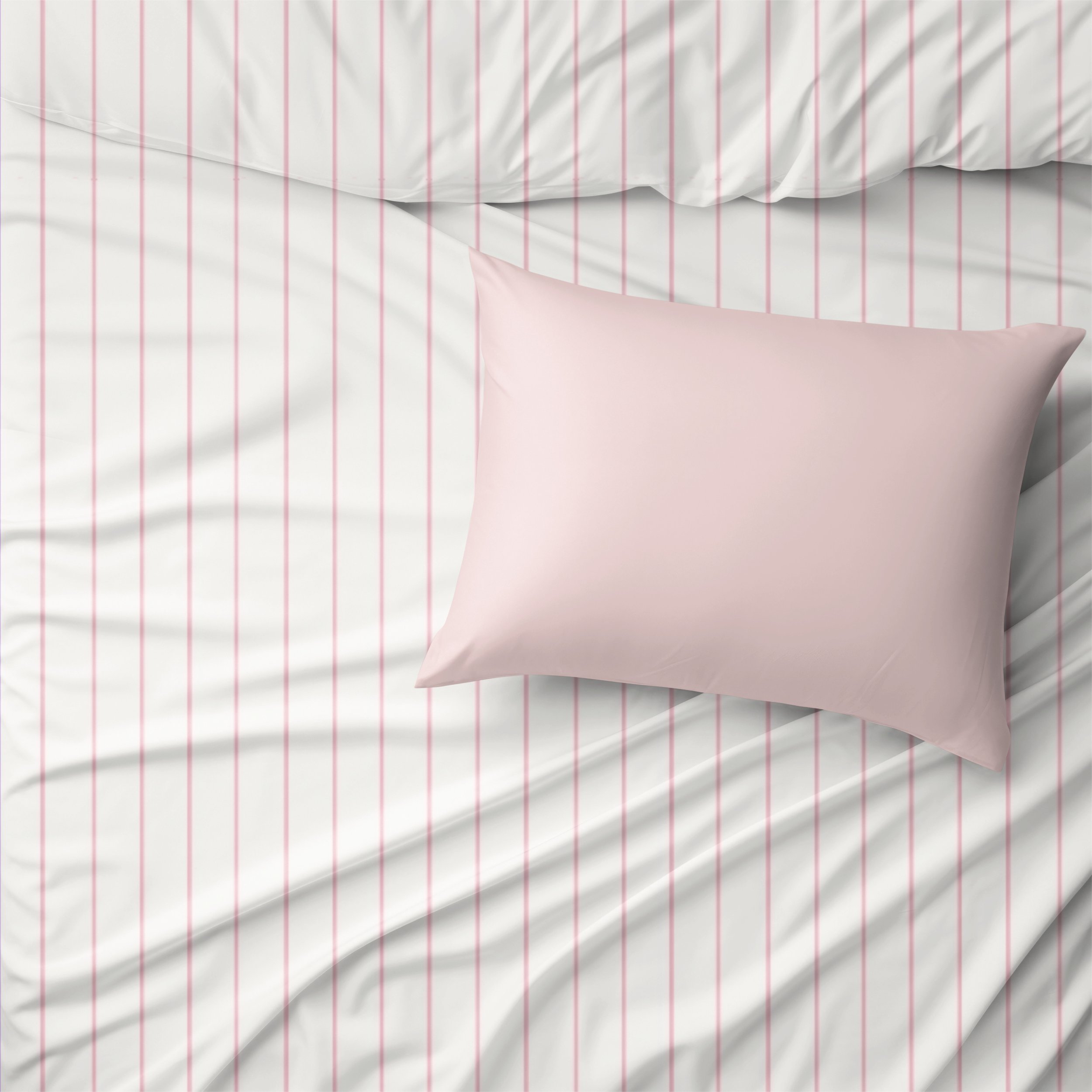 Pink Stripes sheet set with delicate hand drawn pink lines and a soft blush pillowcase.