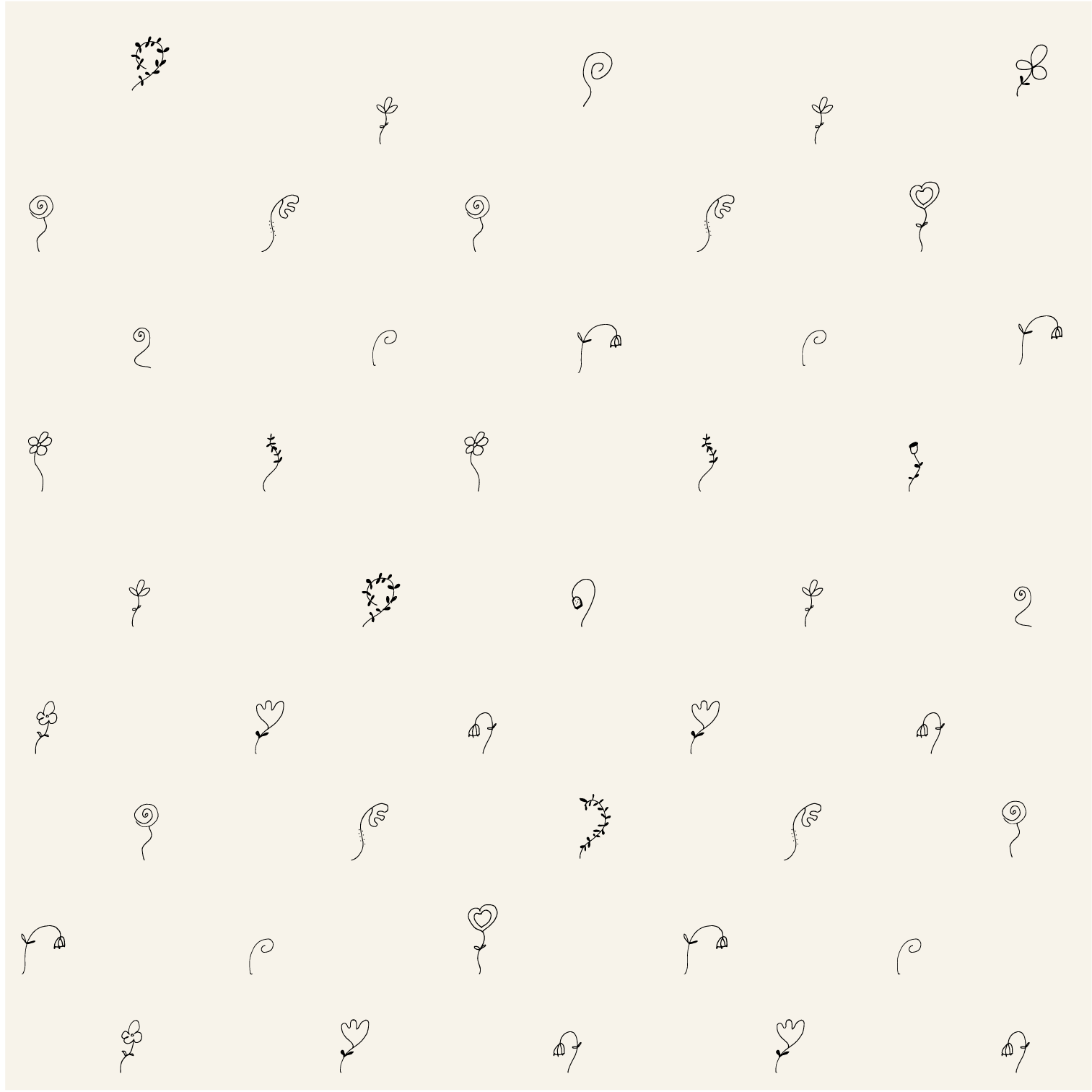 Little Whispers pattern with tiny hand drawn flowers scattered across a warm cream background.