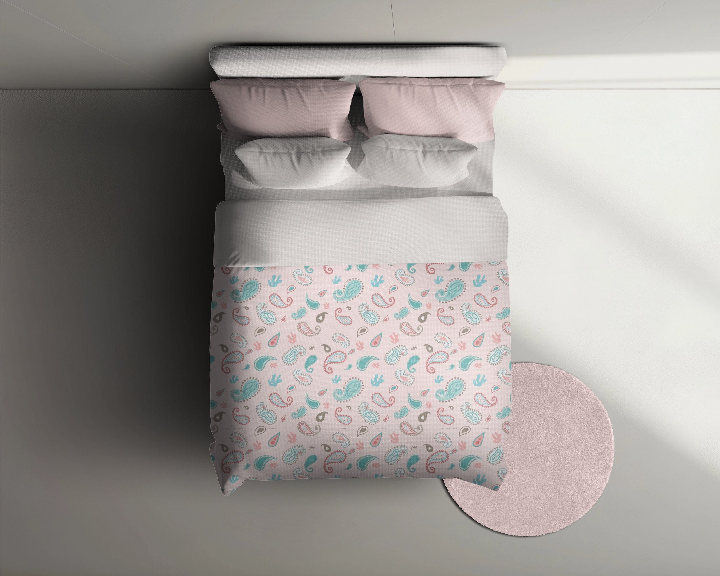 Soft Coastal Paisley duvet cover in aqua, coral and soft neutrals from the Caicos Beach collection.