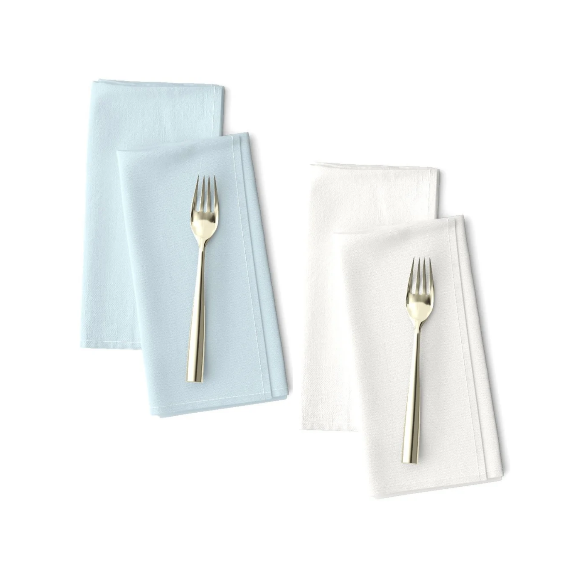 Soft Aqua and Warm Cream cloth napkins from the La Belle Vie Collection styled with simple silver flatware.