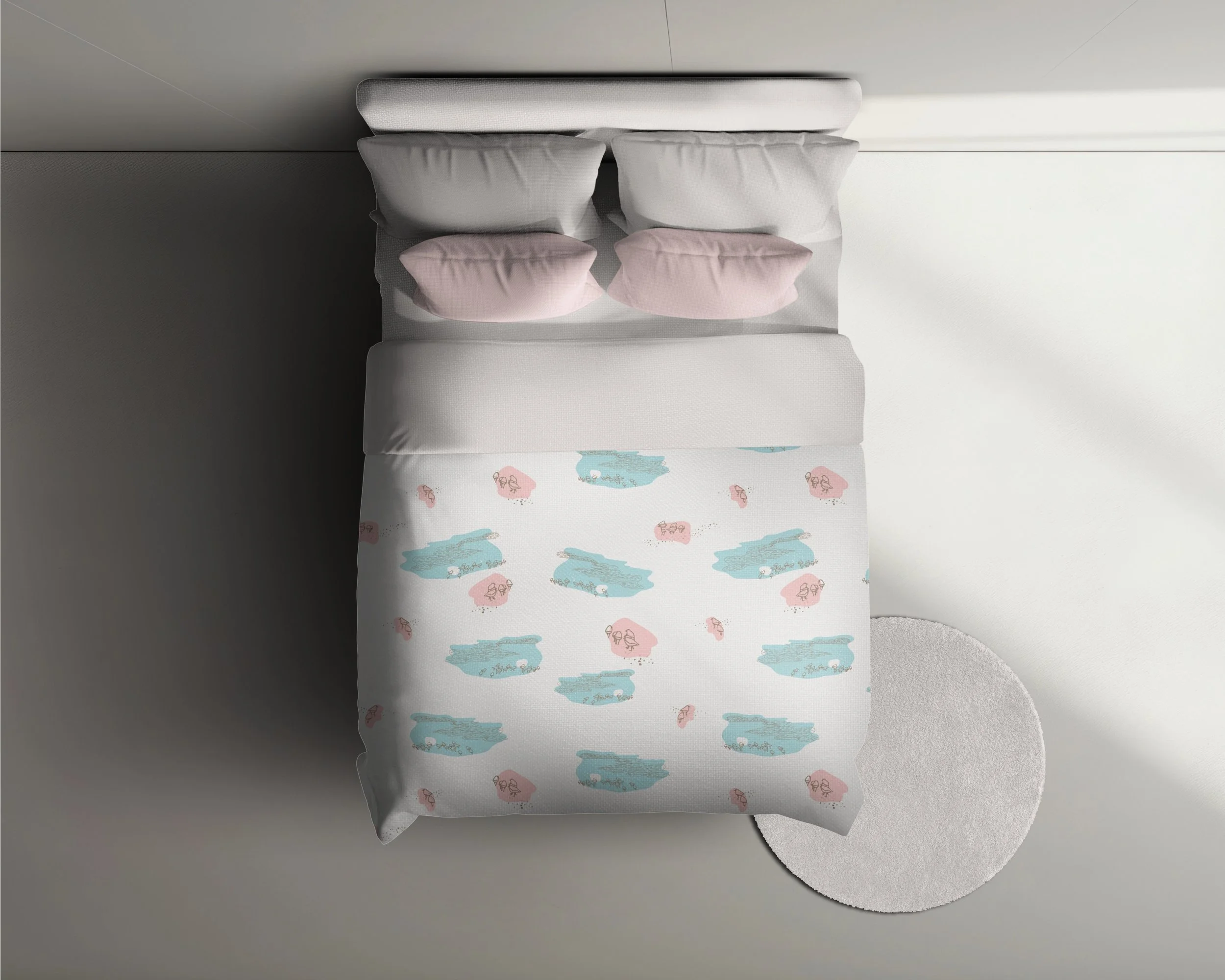 Coastal Shoreline Birds duvet cover with hand drawn shorebirds and aqua coastal details from the Caicos Beach collection.